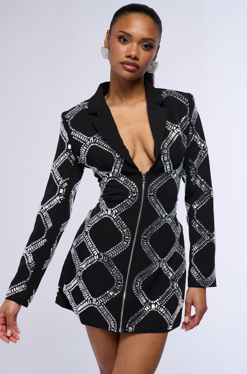 LOOK AT ME RHINESTONE BLAZER DRESS