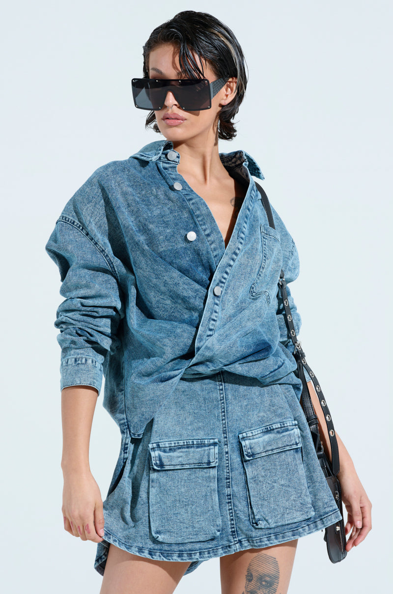 LET'S REWIND DENIM MINI DRESS