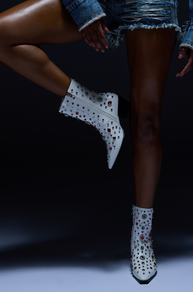 AZALEA WANG SPRINKLES EMBELLISHED BOOTIE IN WHITE