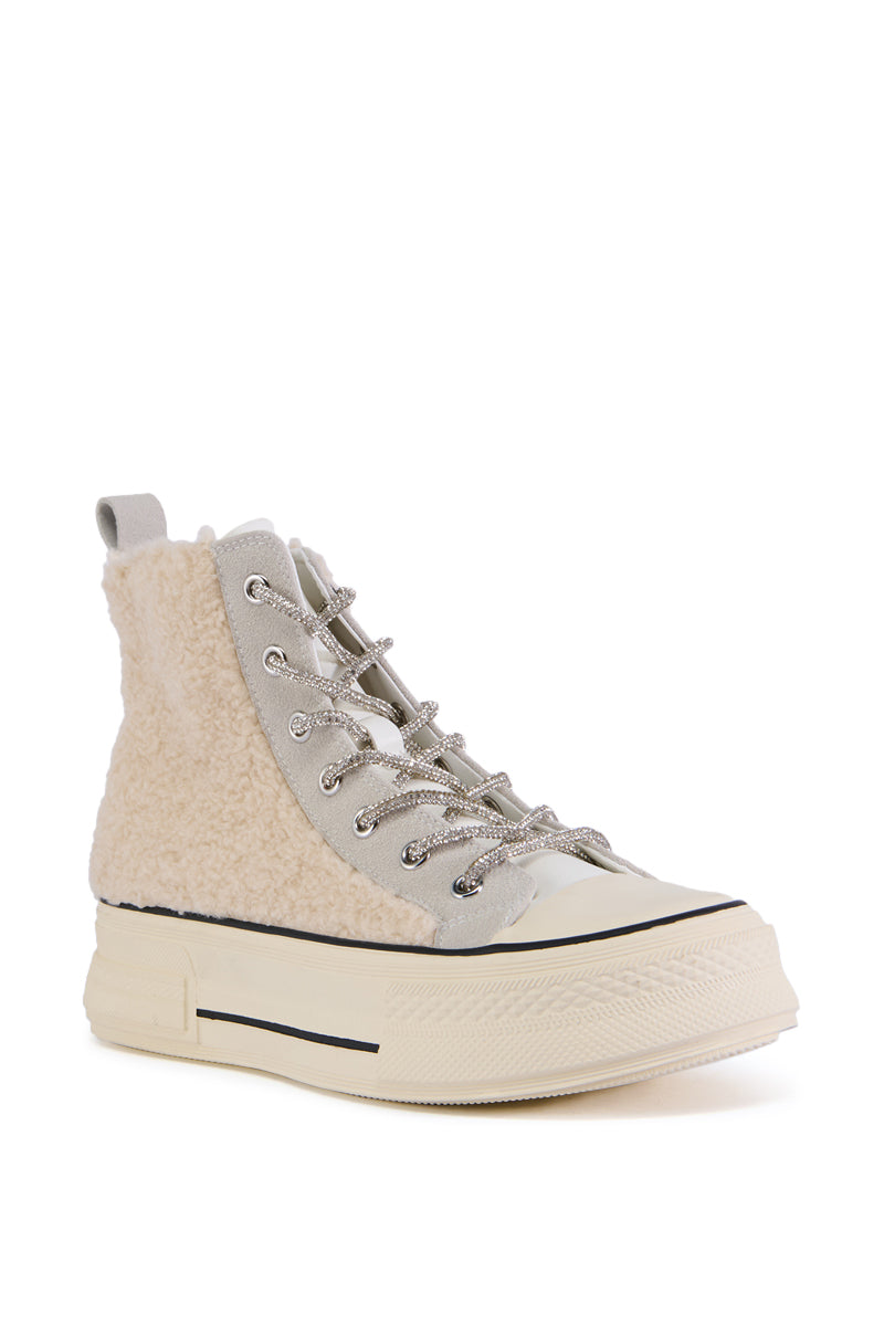 AZALEA WANG MUSEUM TAN MULTI SHERPA HIGHTOP SNEAKER