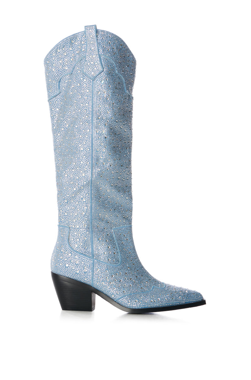 AZALEA WANG LOUELLA DENIM EMBELLISHED WESTERN BOOT