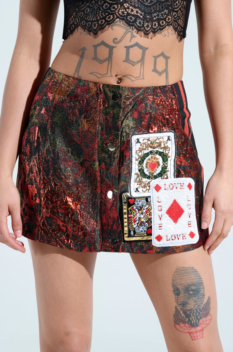 SHOW YOUR CARDS BROCADE MINI SKIRT