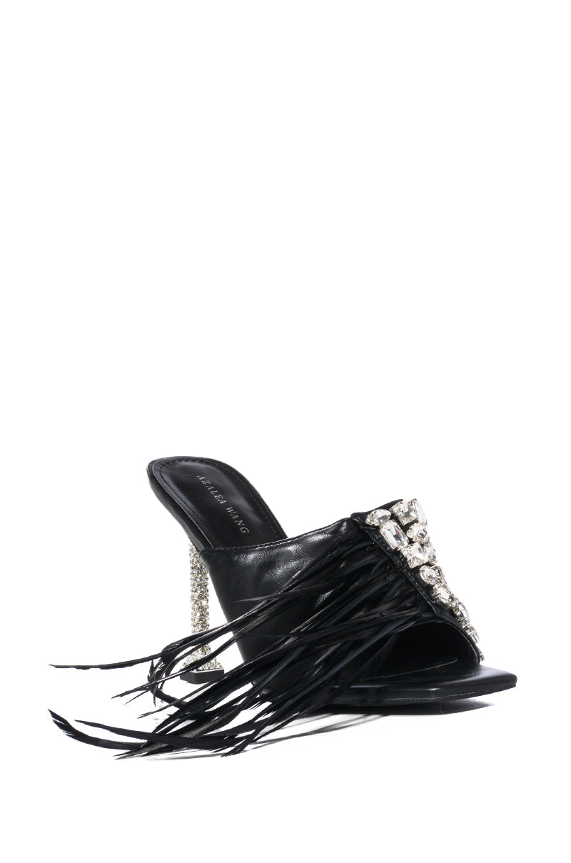 AZALEA WANG JOPLIN BLACK EMBELLISHED HEEL SANDAL