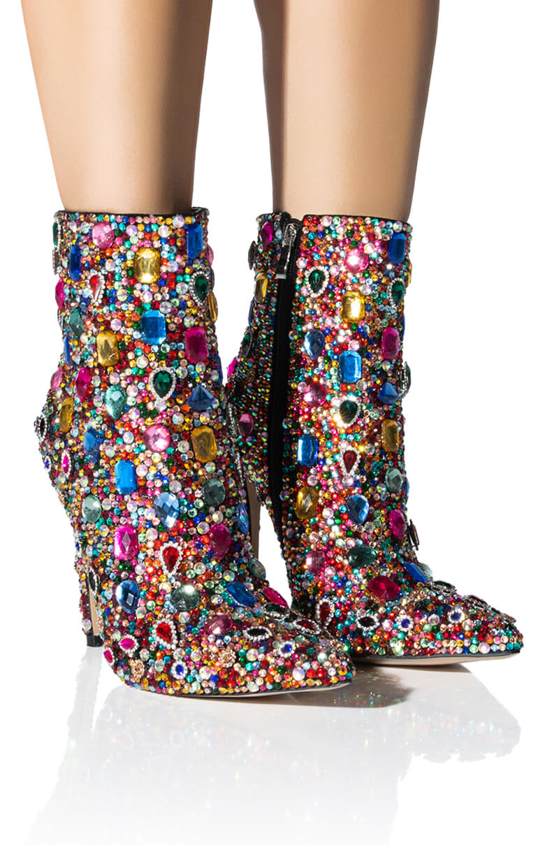 AZALEA WANG POPPY BLINGED STILETTO COCKTAIL BOOTIE IN MULTI