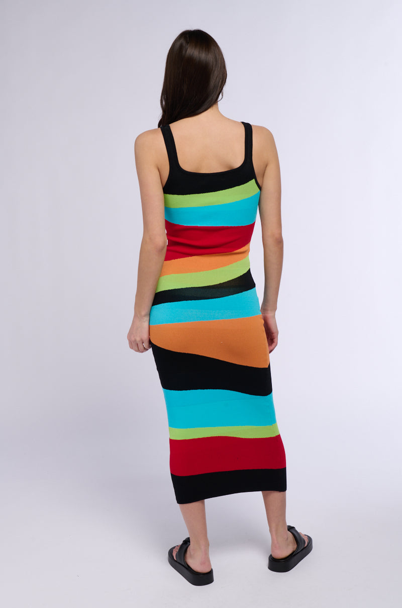 TASTE THE RAINBOW STRIPED MIDI DRESS