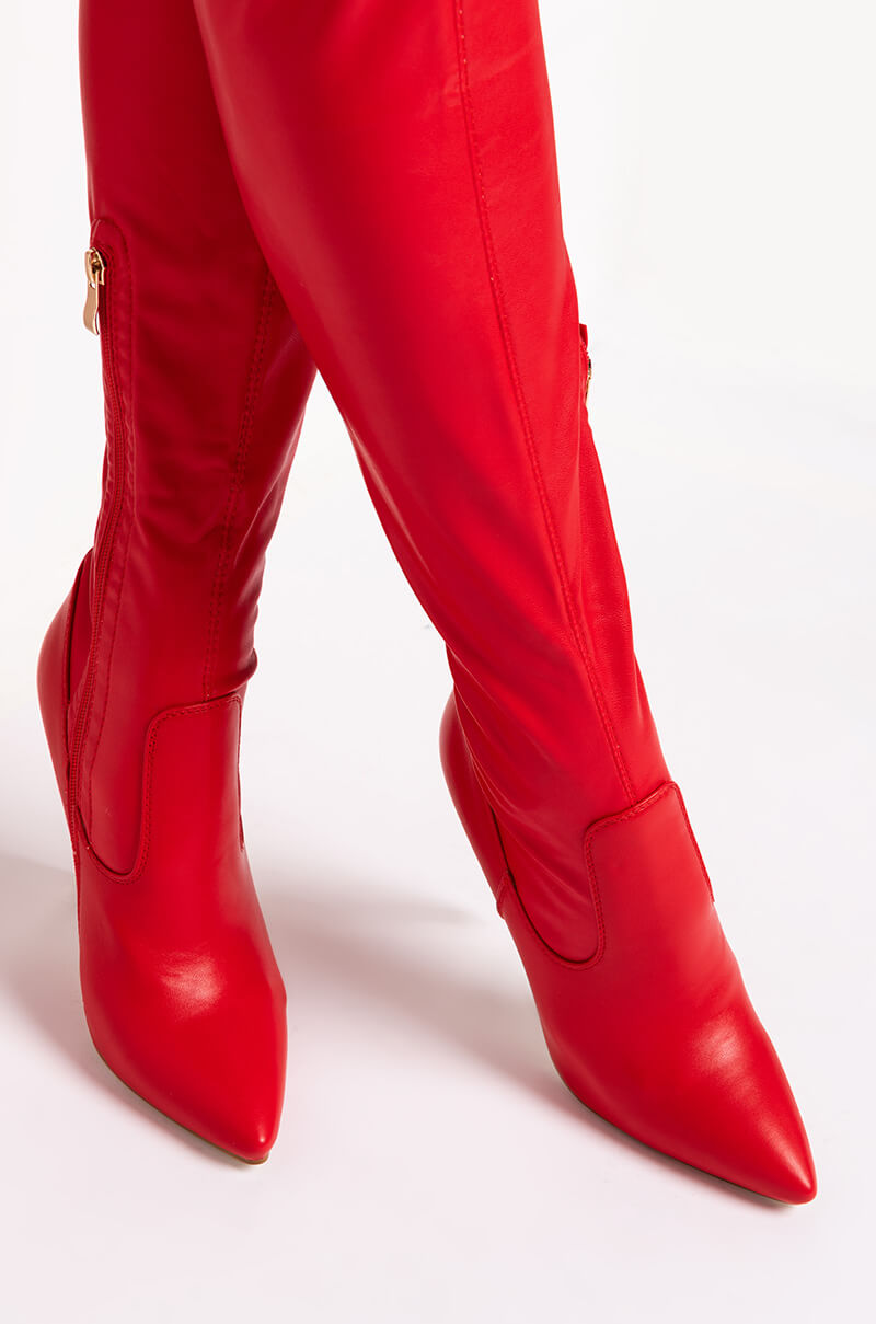 AZALEA WANG IM MOVIN ON BELTED STILETTO BOOT IN RED