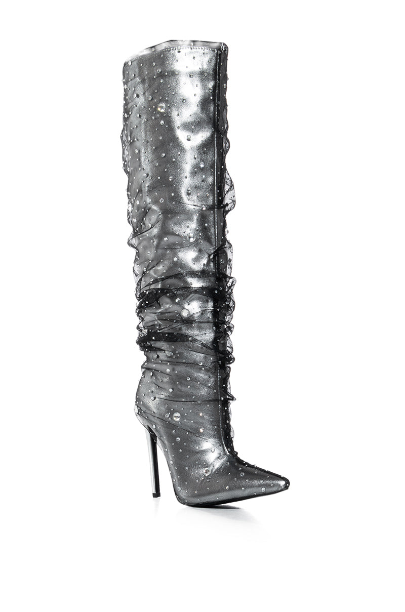 AZALEA WANG DULCIE SILVER EMBELLISHED BOOT