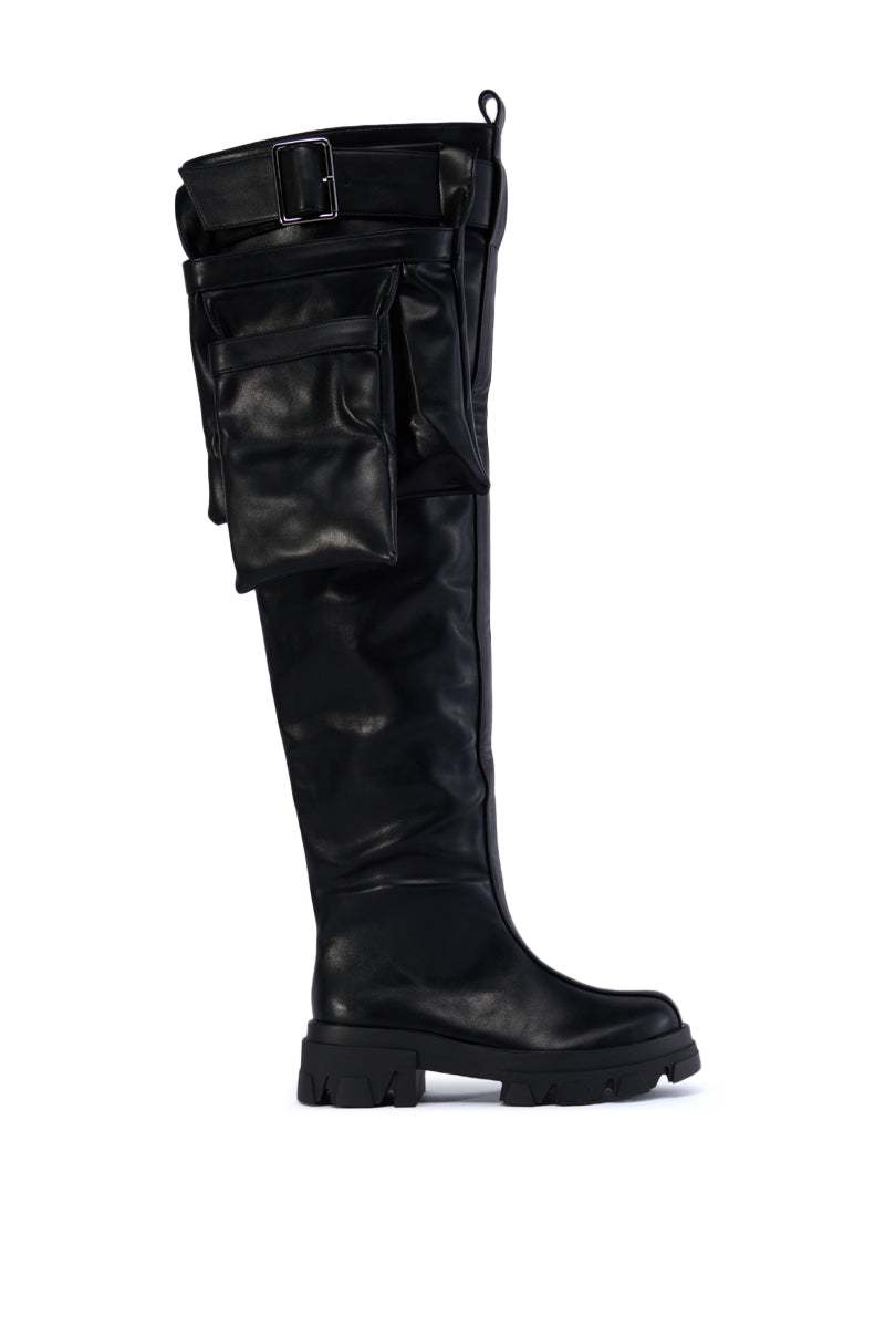 AZALEA WANG MIKKO THIGH HIGH UTILITY BLACK FLATFORM BOOT