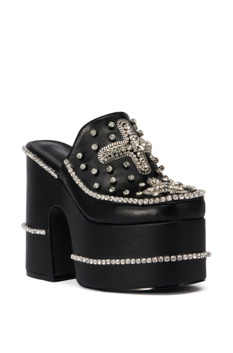 AZALEA WANG VASSY BLACK CHUNKY EMBELLISHED PLATFORM MULE