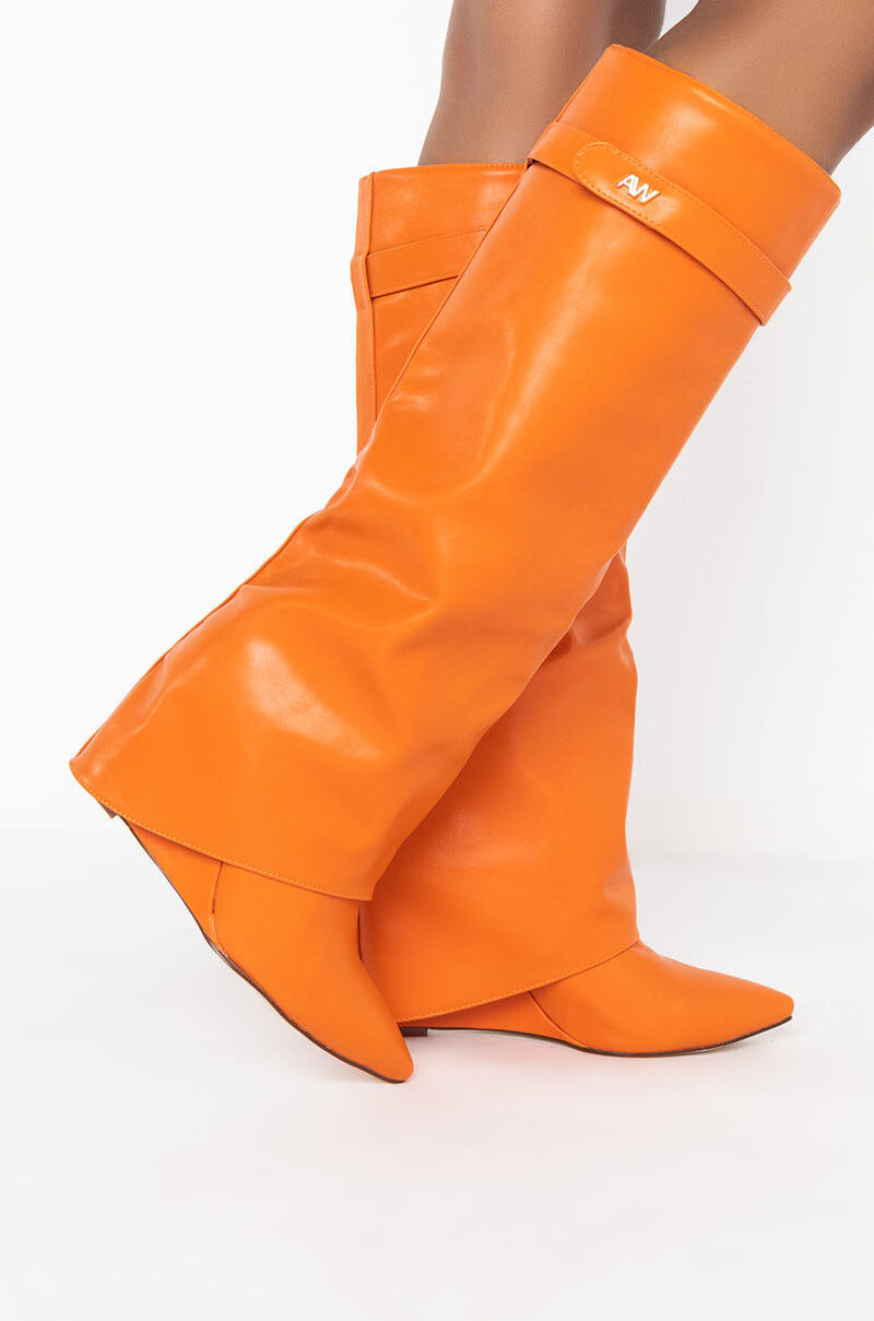 AZALEA WANG STUCK ON YOU WEDGE BOOT IN ORANGE