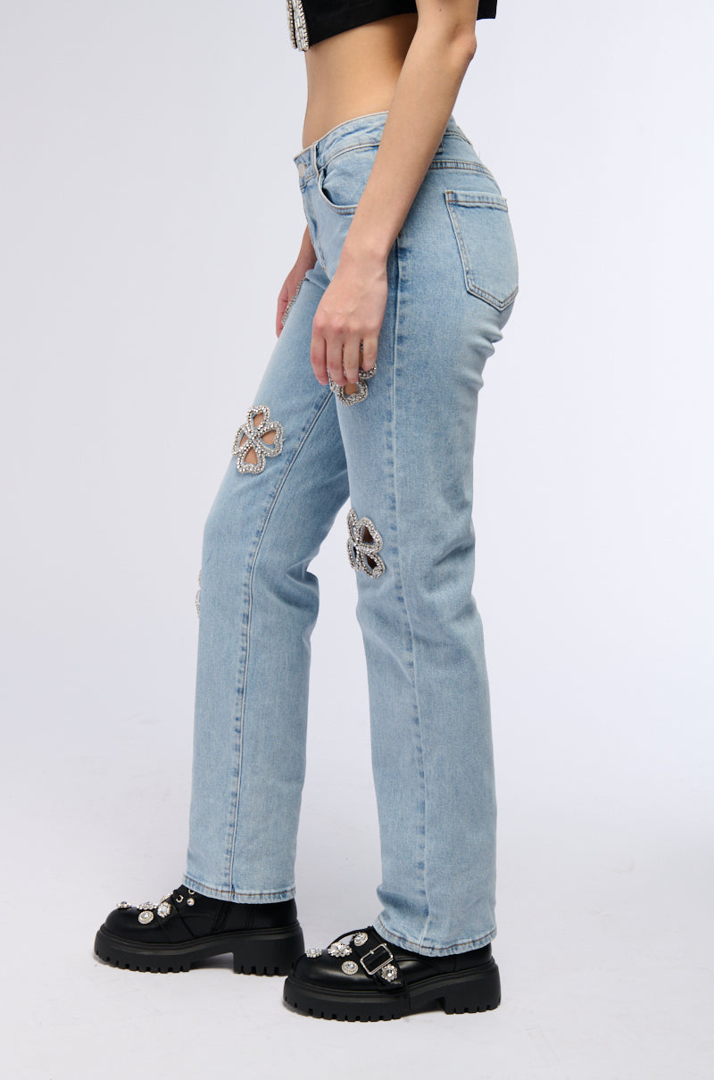 DIVINE FEMININE ENERGY RHINESTONE DETAIL JEANS