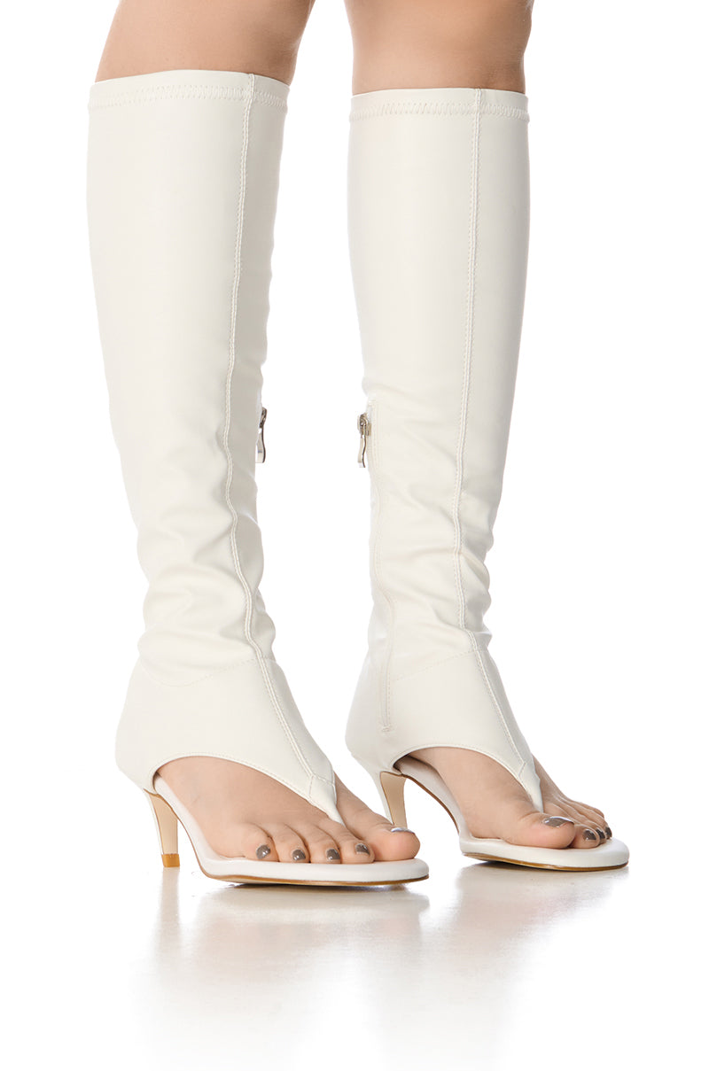 AZALEA WANG CECILE OPEN TOE SANDAL BOOT IN WHITE