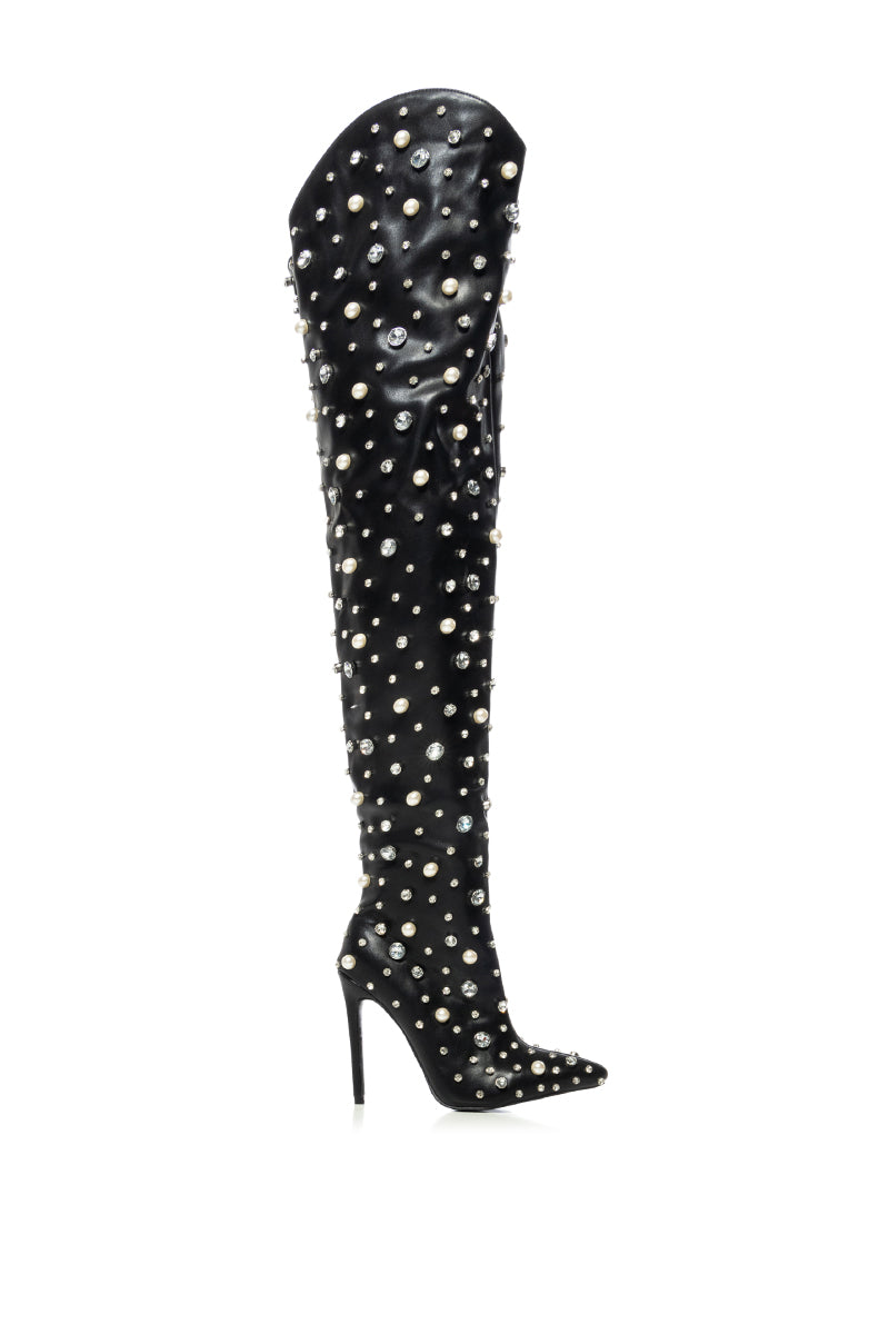 AZALEA WANG STARLING BLACK EMBELLISHED BOOT