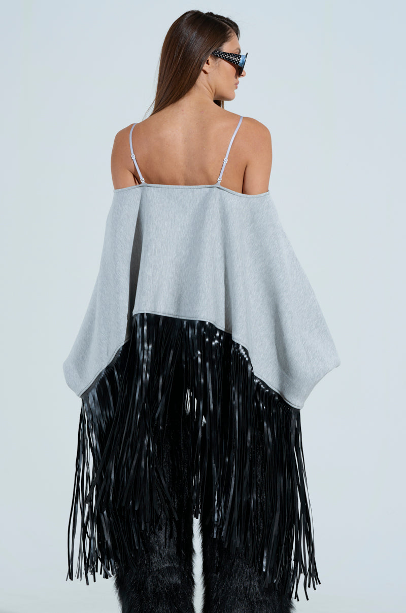 CITY GIRL FAUX LEATHER FRINGE SWEATSHIRT