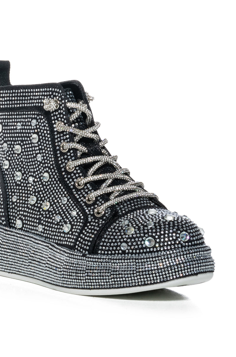 AZALEA WANG OTIS BLACK EMBELLISHED SNEAKER