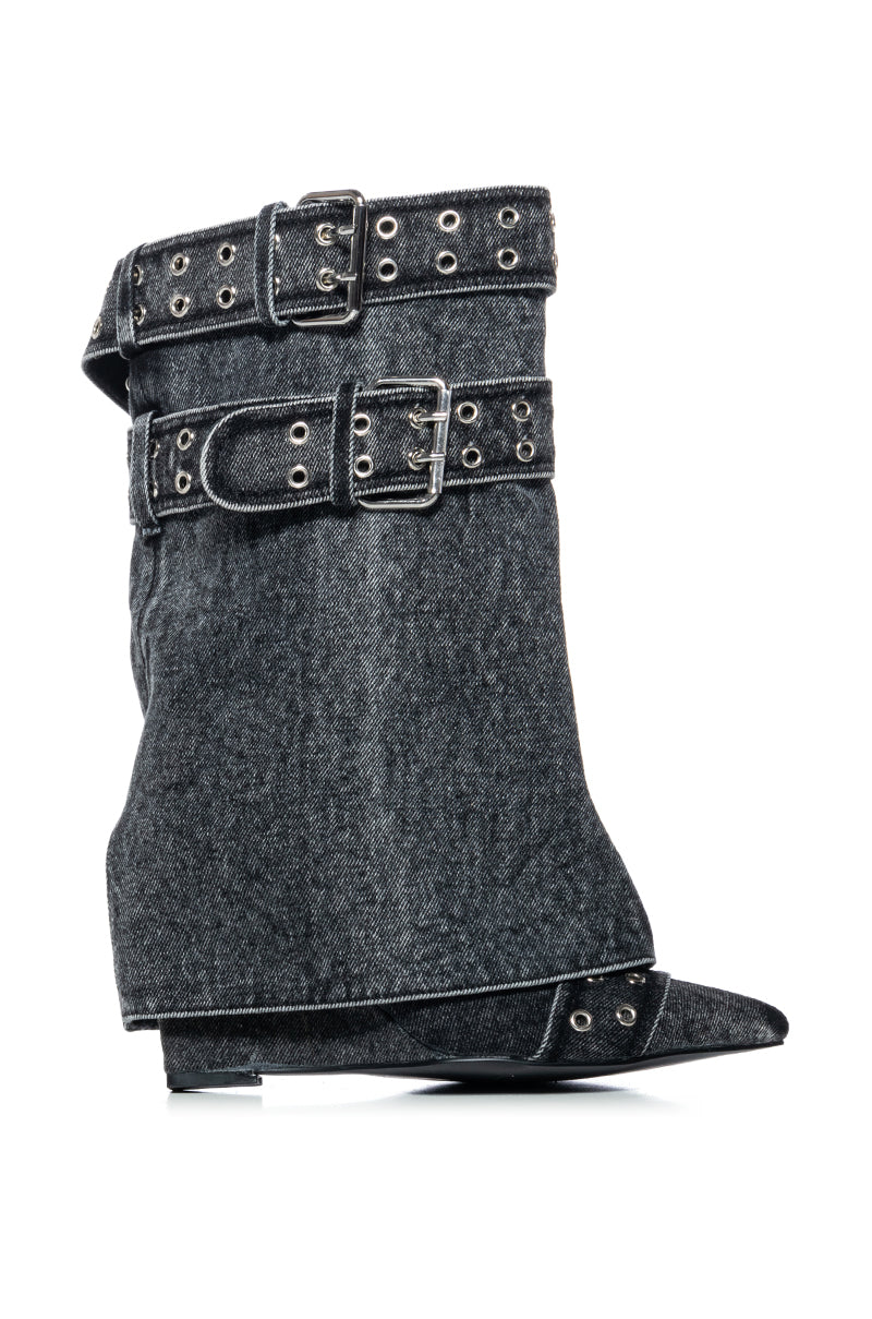 AZALEA WANG QISTINA BLACK DENIM BOOTIE