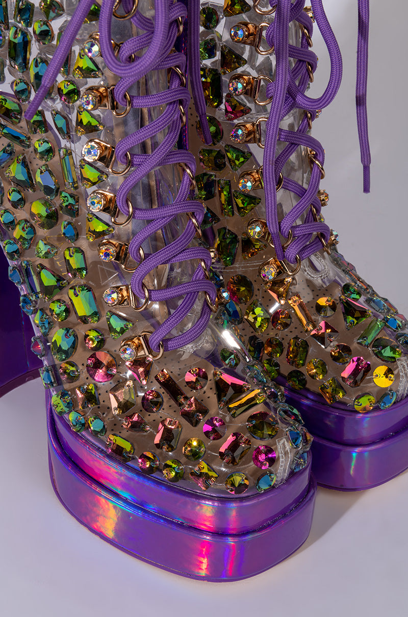 AZALEA WANG COME AND GET IT CHUNKY BOOTIE IN PURPLE MULTI