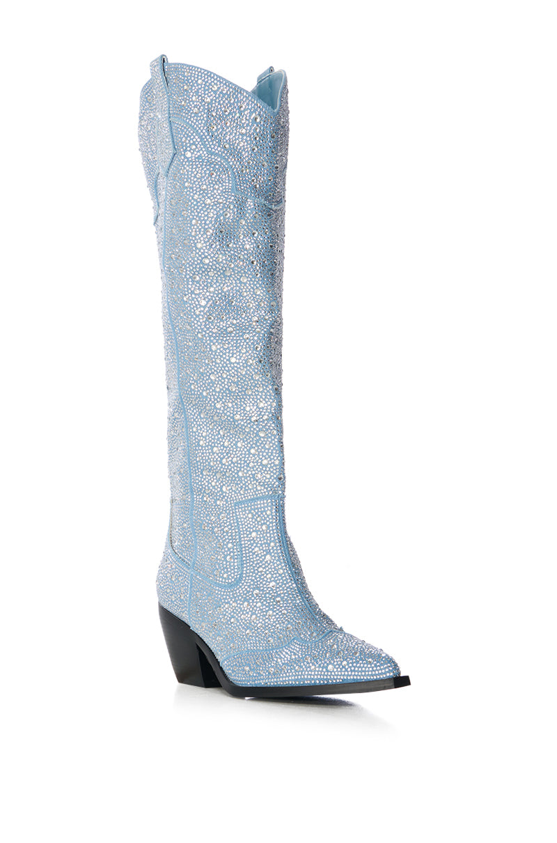 AZALEA WANG LOUELLA DENIM EMBELLISHED WESTERN BOOT