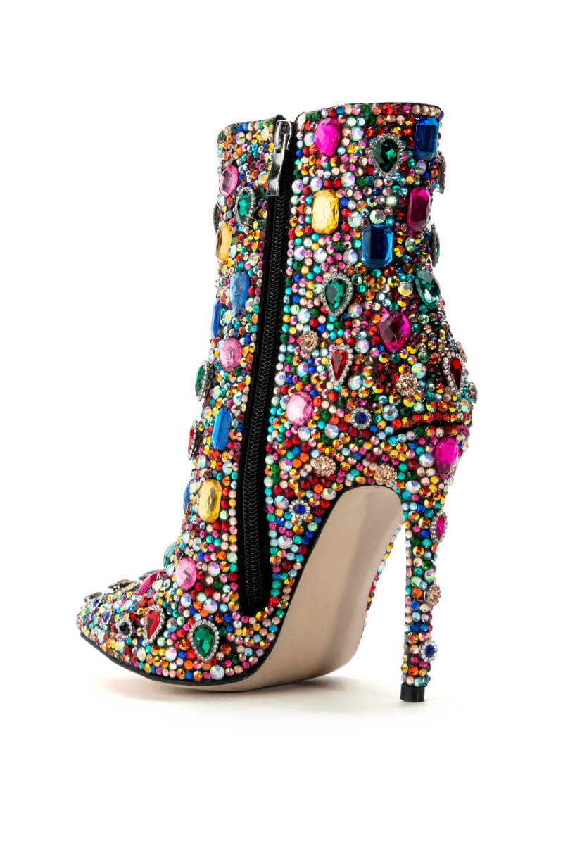 AZALEA WANG POPPY BLINGED STILETTO COCKTAIL BOOTIE IN MULTI