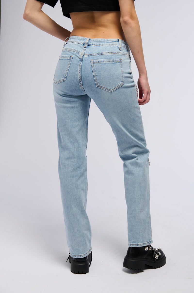 DIVINE FEMININE ENERGY RHINESTONE DETAIL JEANS