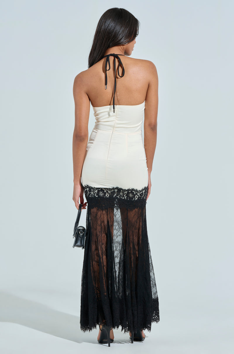 KYLIE SATIN LACE MAXI DRESS