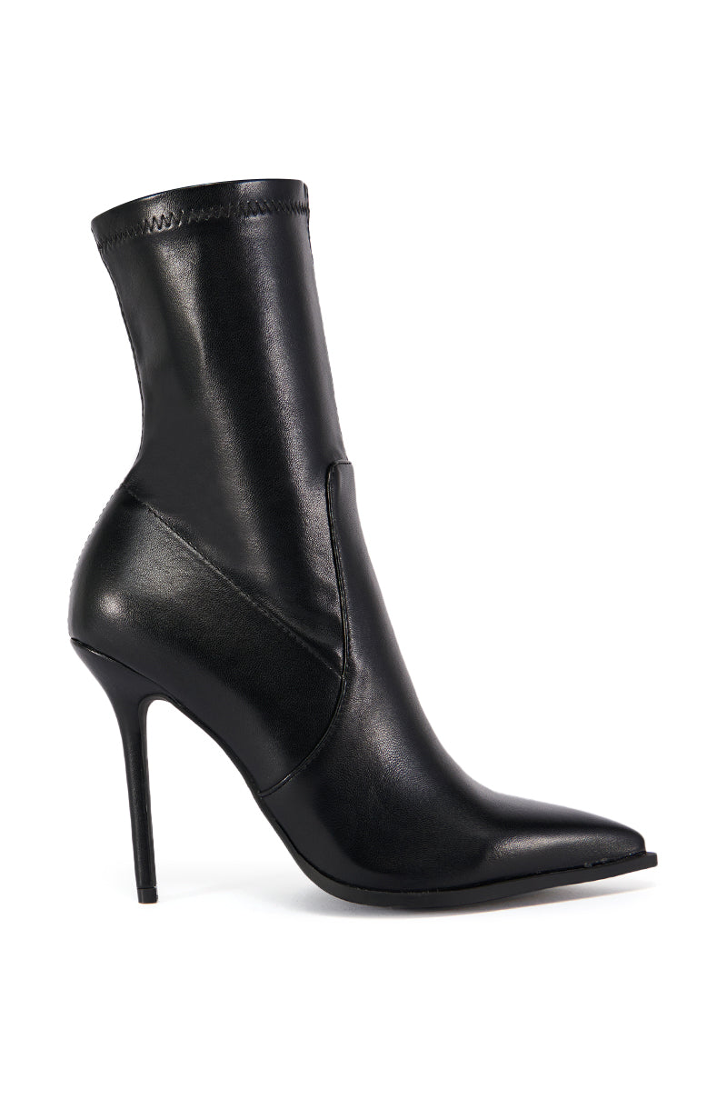 AZALEA WANG KATHERINE PU STILETTO BOOTIE WITH 4 WAY STRETCH IN BLACK