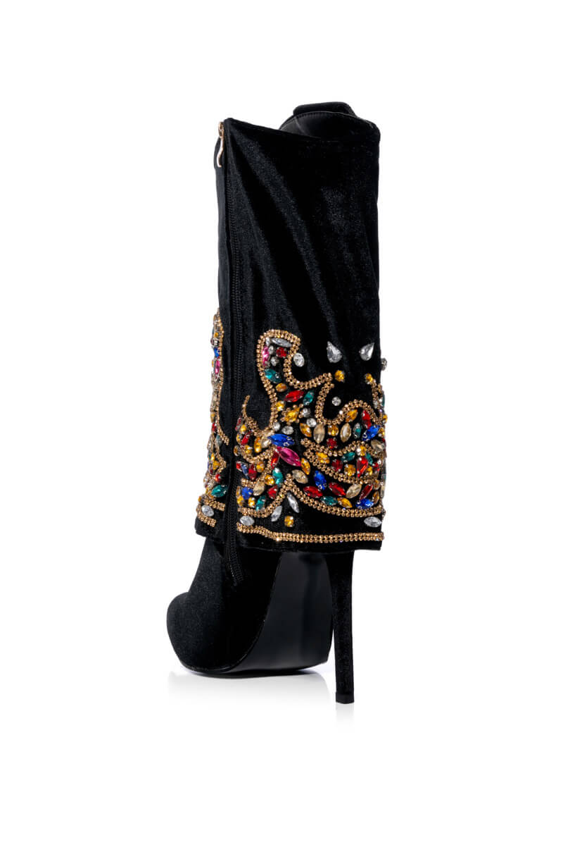 AZALEA WANG NIKO EMBELLISHED SUEDE BOOTIE IN BLACK