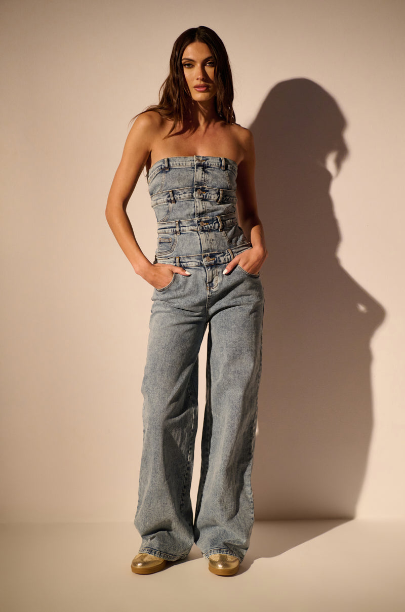 DENIM DENIM DENIM LAYERED JUMPSUIT