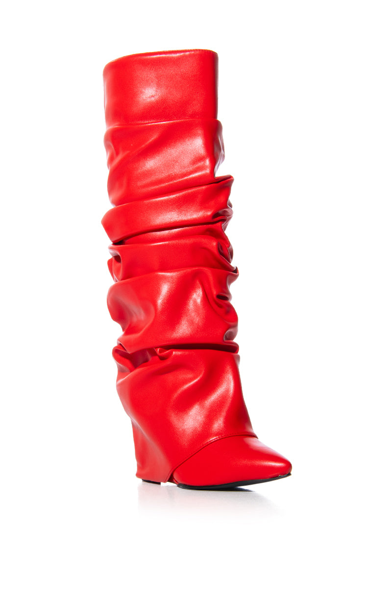 AZALEA WANG ZUMMA RED RUCHED WEDGE BOOT