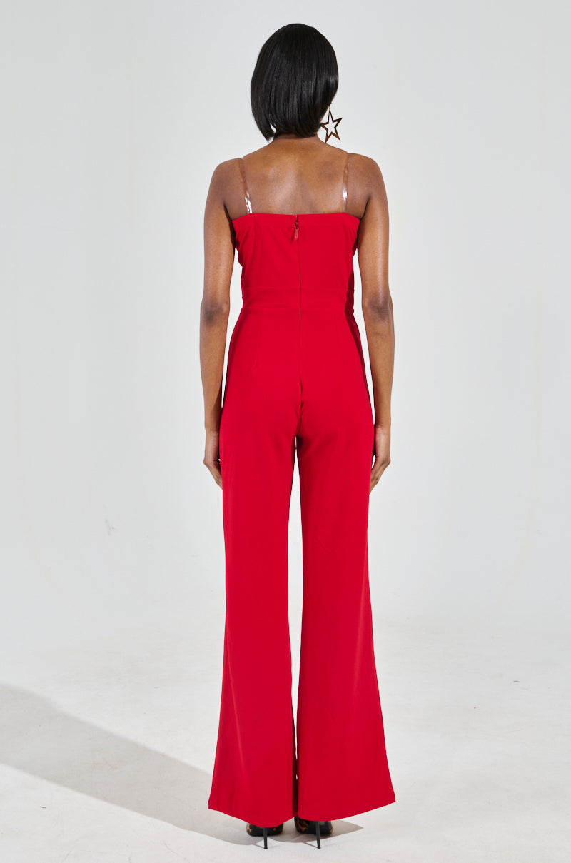 BADDIE STRAPLESS JUMPSUIT WITH GOLD BUTTONS