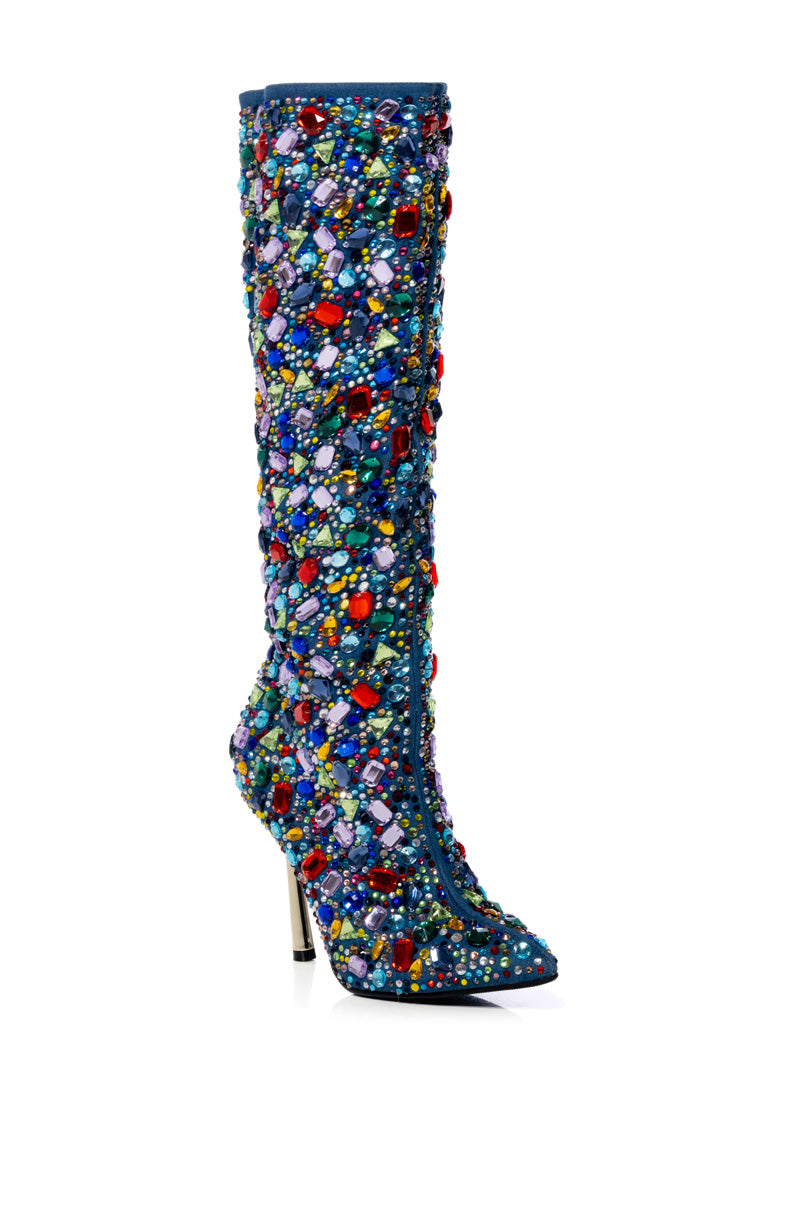 AZALEA WANG EMBER RHINESTONE MULTI STILETTO BOOT