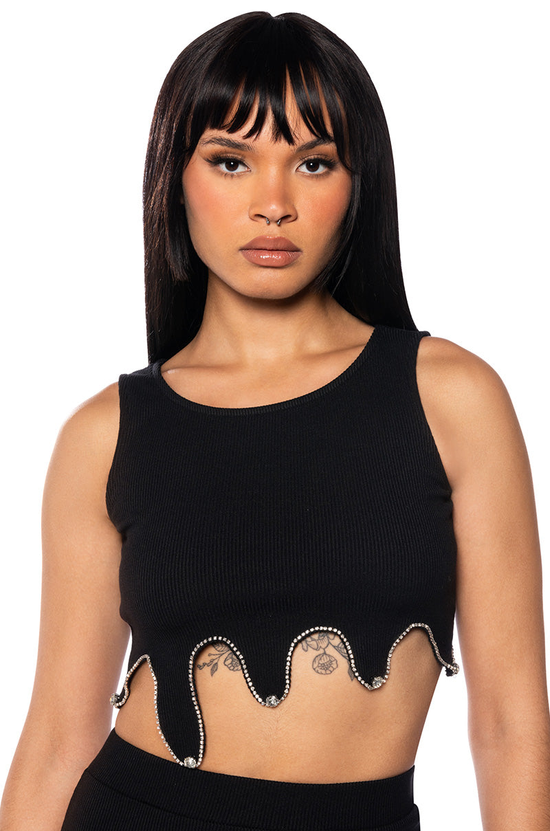 THE MEDUSA CROP RHINESTONE DETAIL TANK