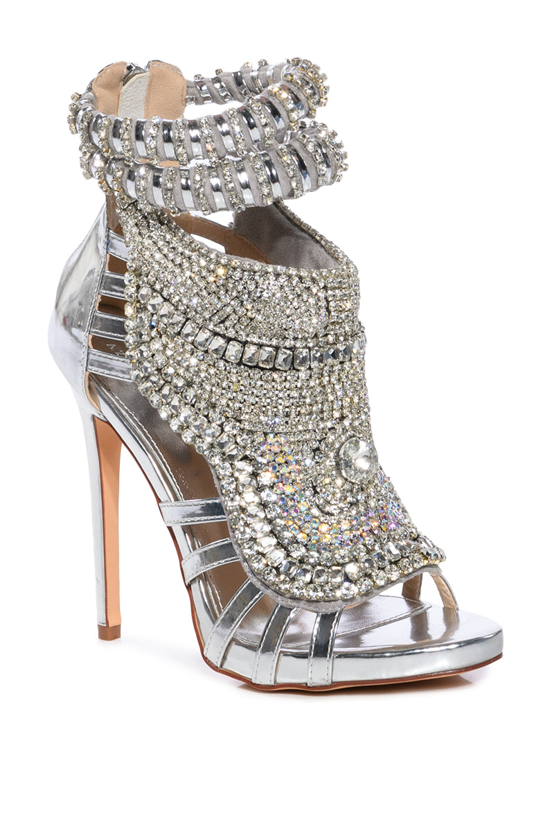 AZALEA WANG PUSHER EMBELLISHED SANDAL IN SILVER