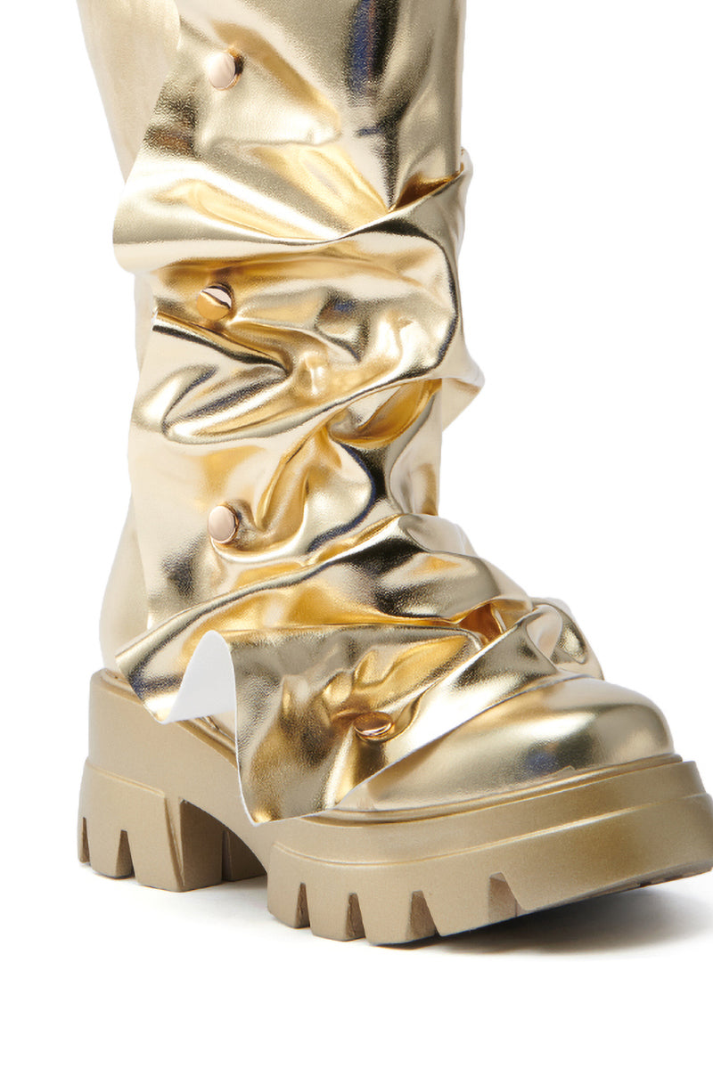 AZALEA WANG SYBEL BUTTON GOLD FLAT BOOTIE