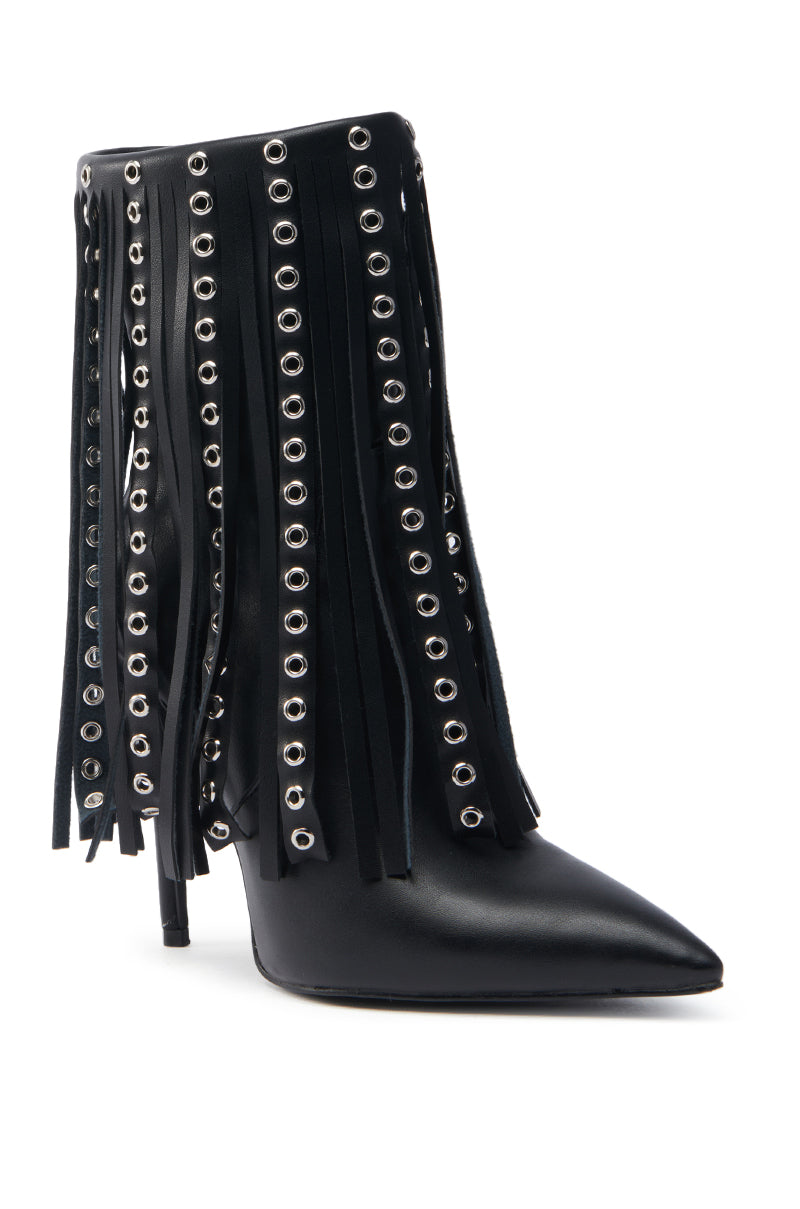 AZALEA WANG STERLING BLACK FRINGE STILETTO BOOTIE