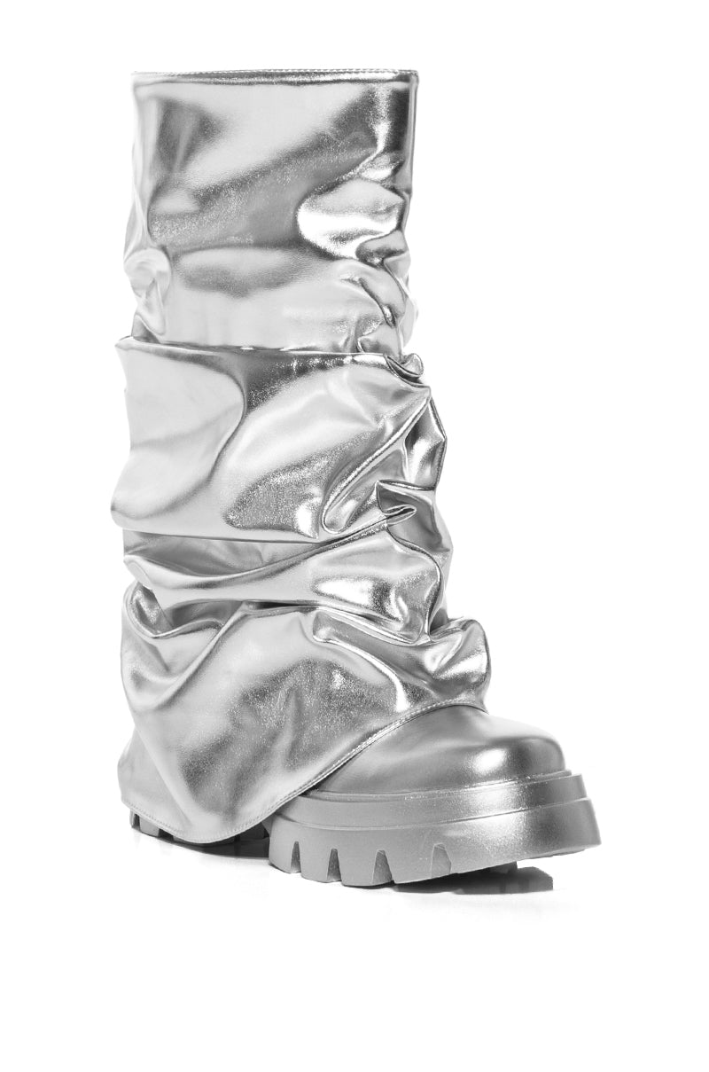 AZALEA WANG MATE METALLIC MID CALF BOOT IN SILVER