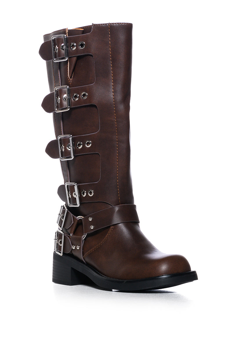 AZALEA WANG BUCKLEDUP BROWN RIDING BOOTIE