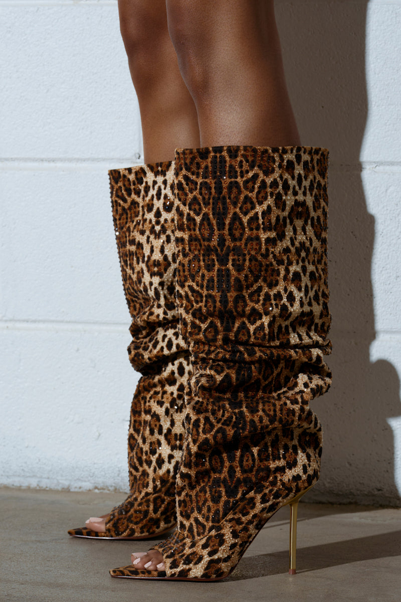 AZALEA WANG SPHYNX LEOPARD OPEN TOE BOOT