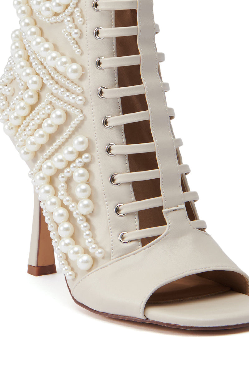 AZALEA WANG CHIPPER BONE BOOTIE WITH PEARL EMBELLISHMENT