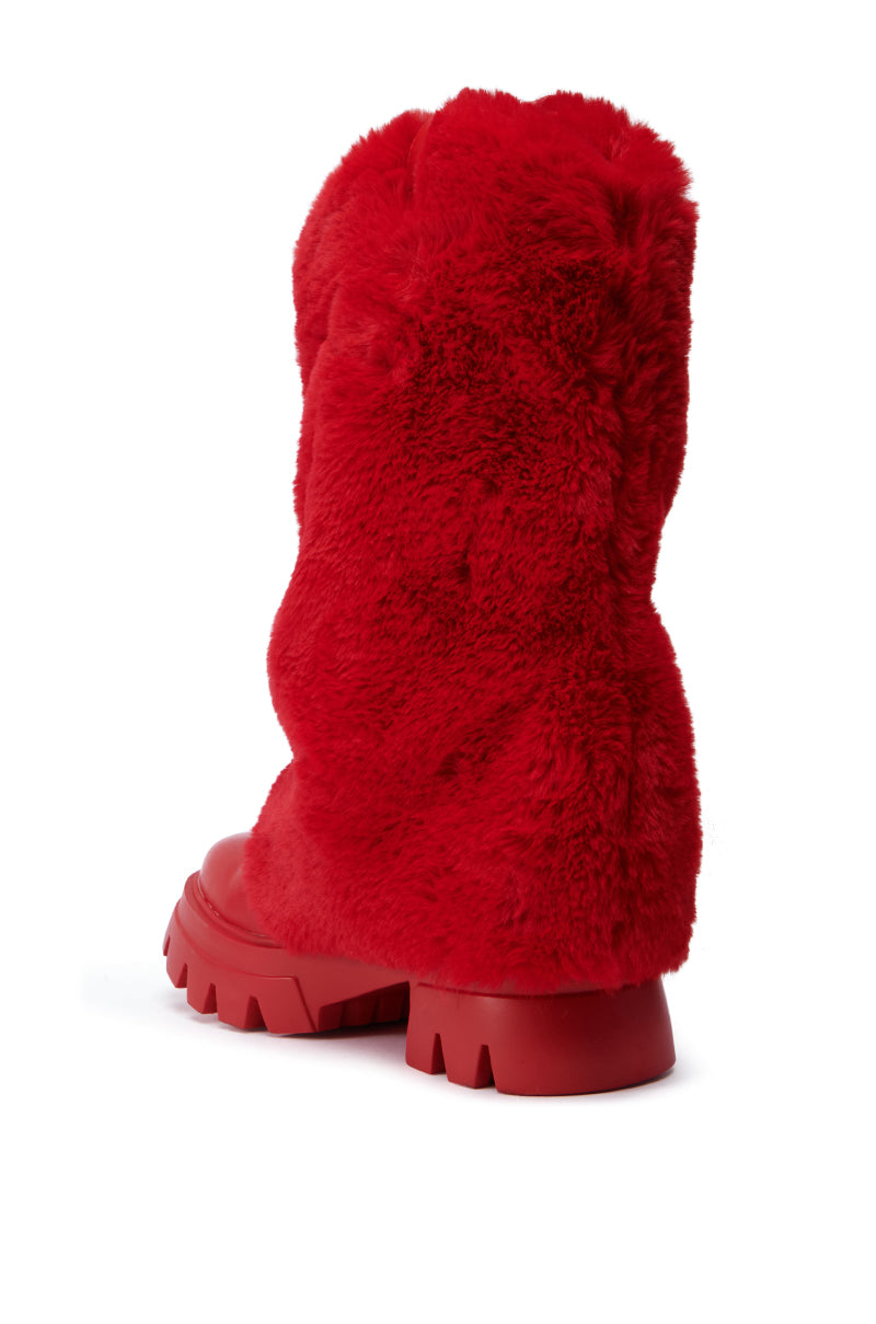 AZALEA WANG FIESTY RED FUR BOOTIE