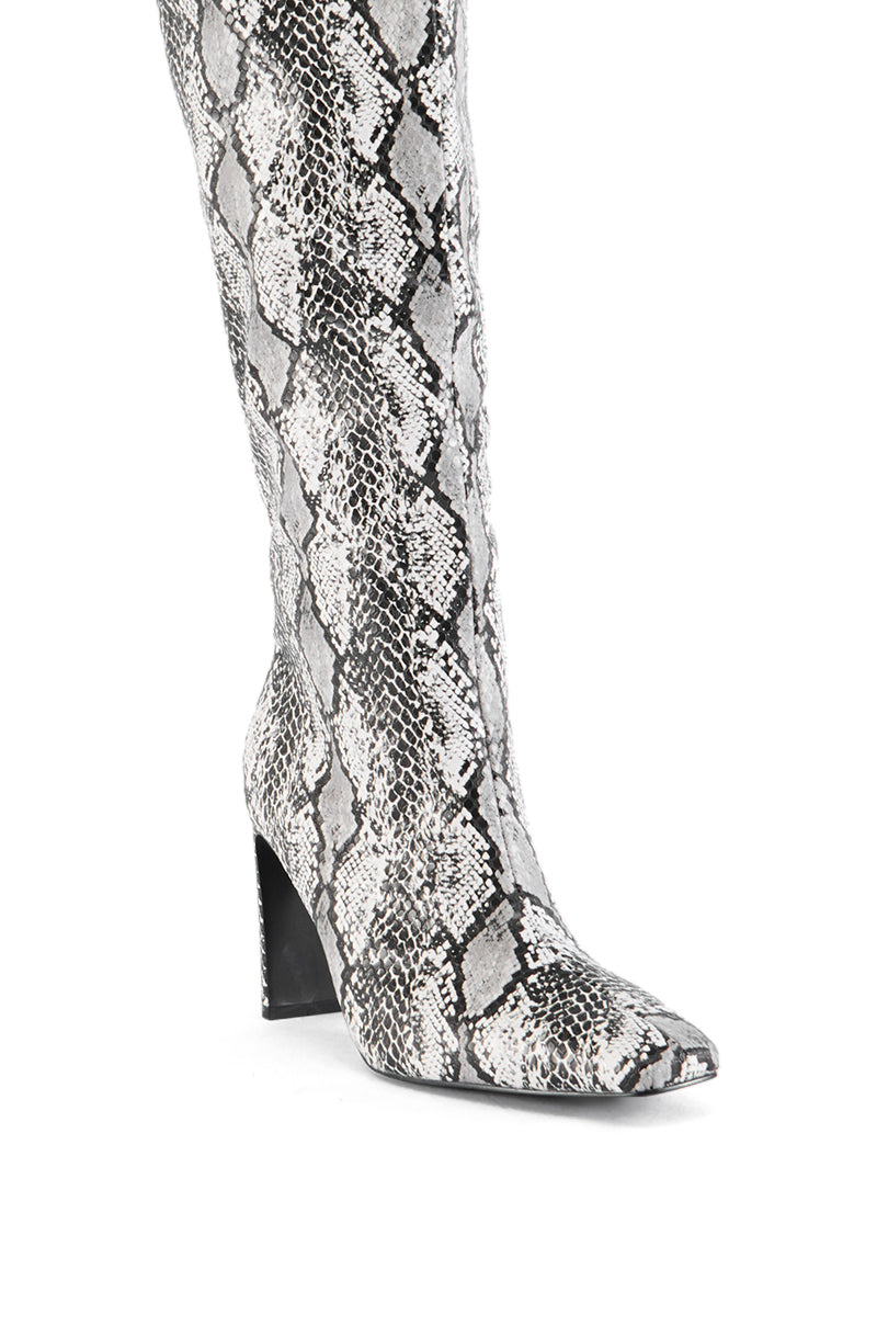 AZALEA WANG GILROY SNAKE CHUNKY HEEL BOOT