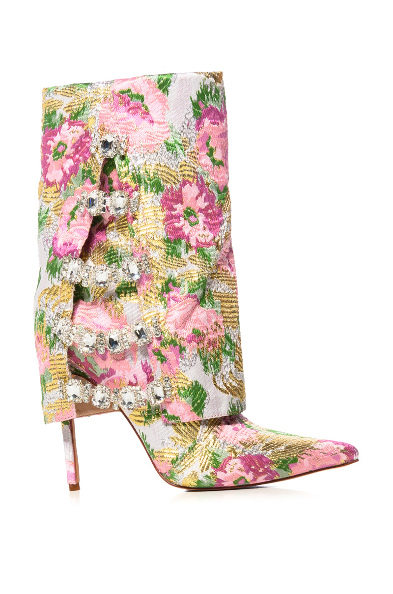 AZALEA WANG TILLEY MULTI FLOWER PRINT FOLD OVER BOOTIE IN MULTI