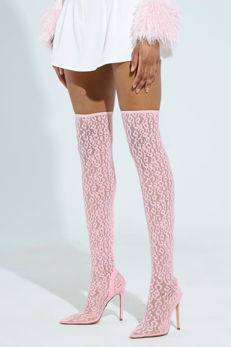 AZALEA WANG FREYJA OVER THE KNEE LACE BOOT IN PINK