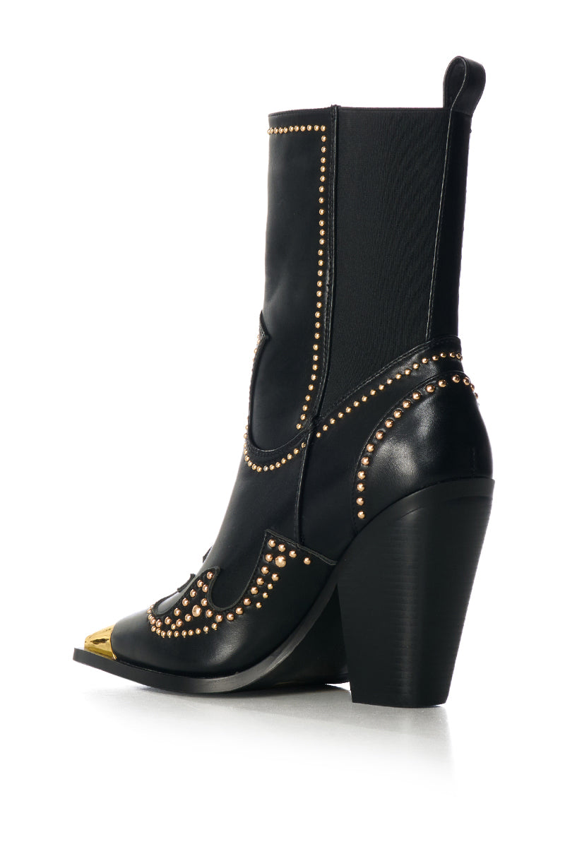 AZALEA WANG TORRIN BLACK EMBELLISHED WESTERN BOOTIE