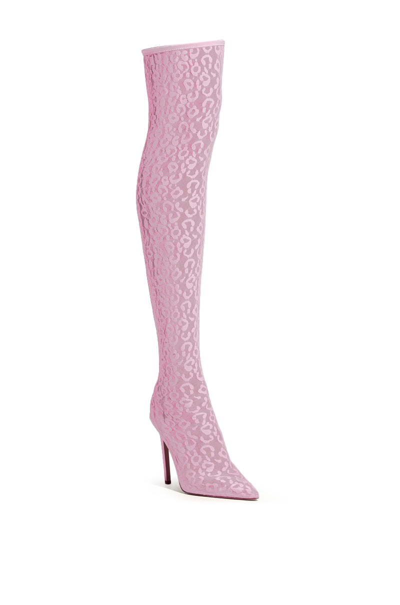 AZALEA WANG FREYJA OVER THE KNEE LACE BOOT IN PINK