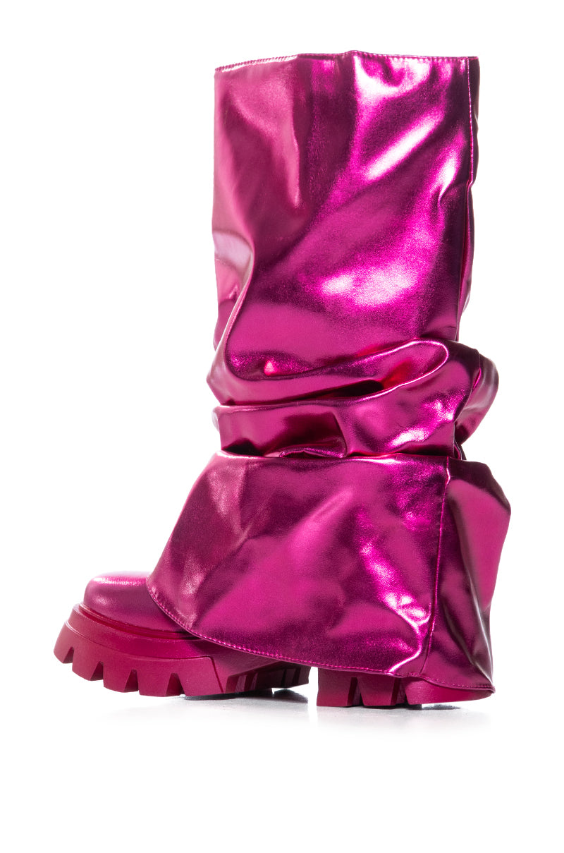 AZALEA WANG MATE METALLIC MID CALF BOOT IN FUCHSIA