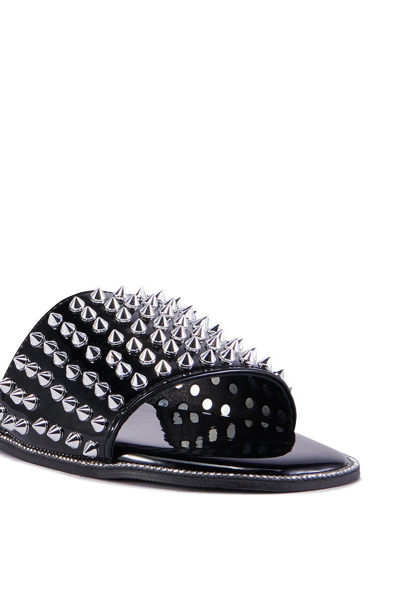 AZALEA WANG EMMONS BLACK SPIKY STUD FLAT SANDAL