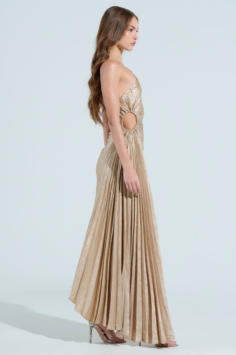 JULIETTE METALLIC PLEATED MIDI DRESS