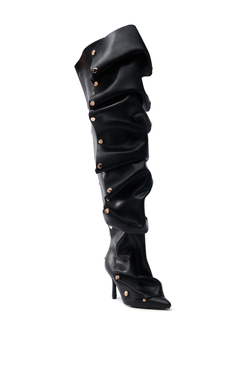 AZALEA WANG SWELCIE BLACK PU GOLD HARDWARE STILETTO BOOT