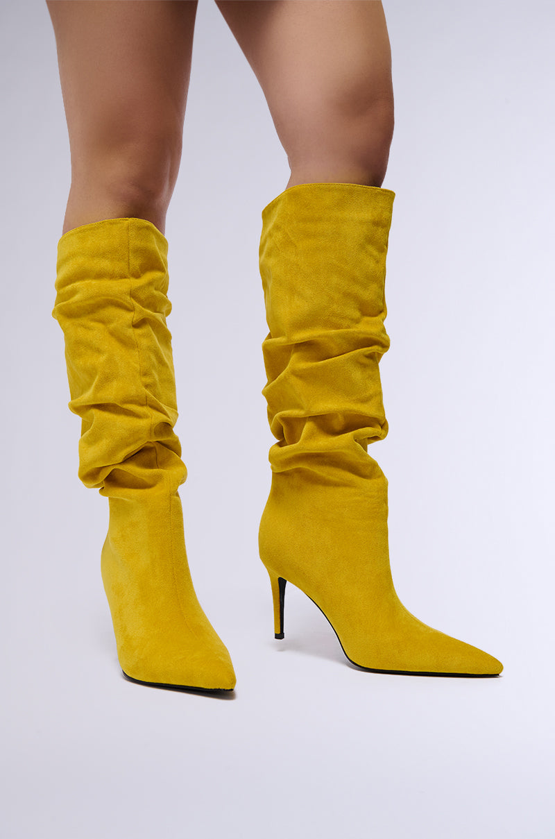 AZALEA WANG PAVETTA YELLOW FAUX SUEDE SLOUCH BOOT